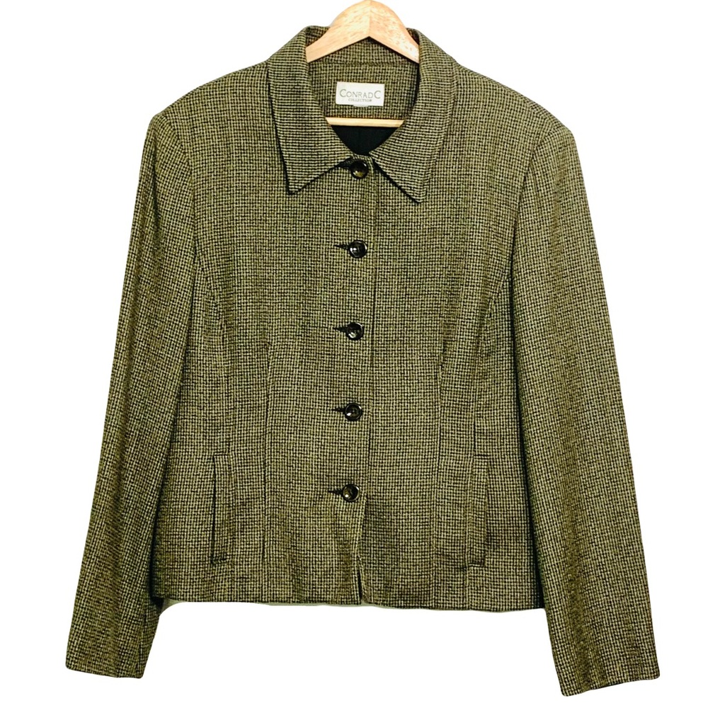 Conrad C Collection Vintage Brown and Black Wool Blazer 5 Button Jacket Size 14